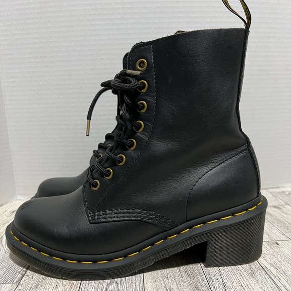 Dr. Martens Shoes - Dr Martens Doc Black Airwair Clemency Heeled Lace Up Leather combat Boots US 7